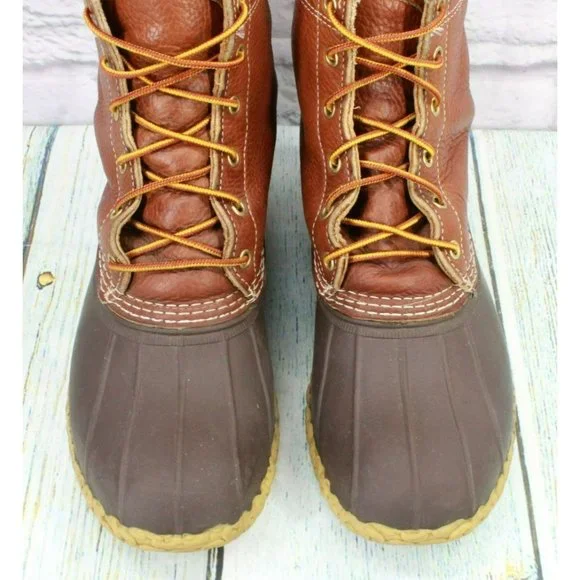 LL Bean Brown Leather 8" Lace Up Flannel Lined Duck Boots Size 10 M - Picture 5 of 10